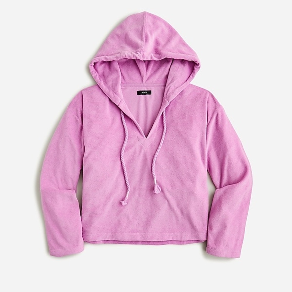 J CREW TERRY TOWEL V NECK PETUNIA PINK LOOSE FIT BEACH HOODIE NWT SZ MED